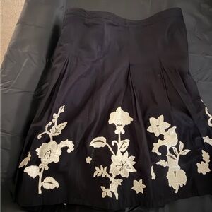 Venezia Black A-Line Skirt with Cream Floral Appliqué